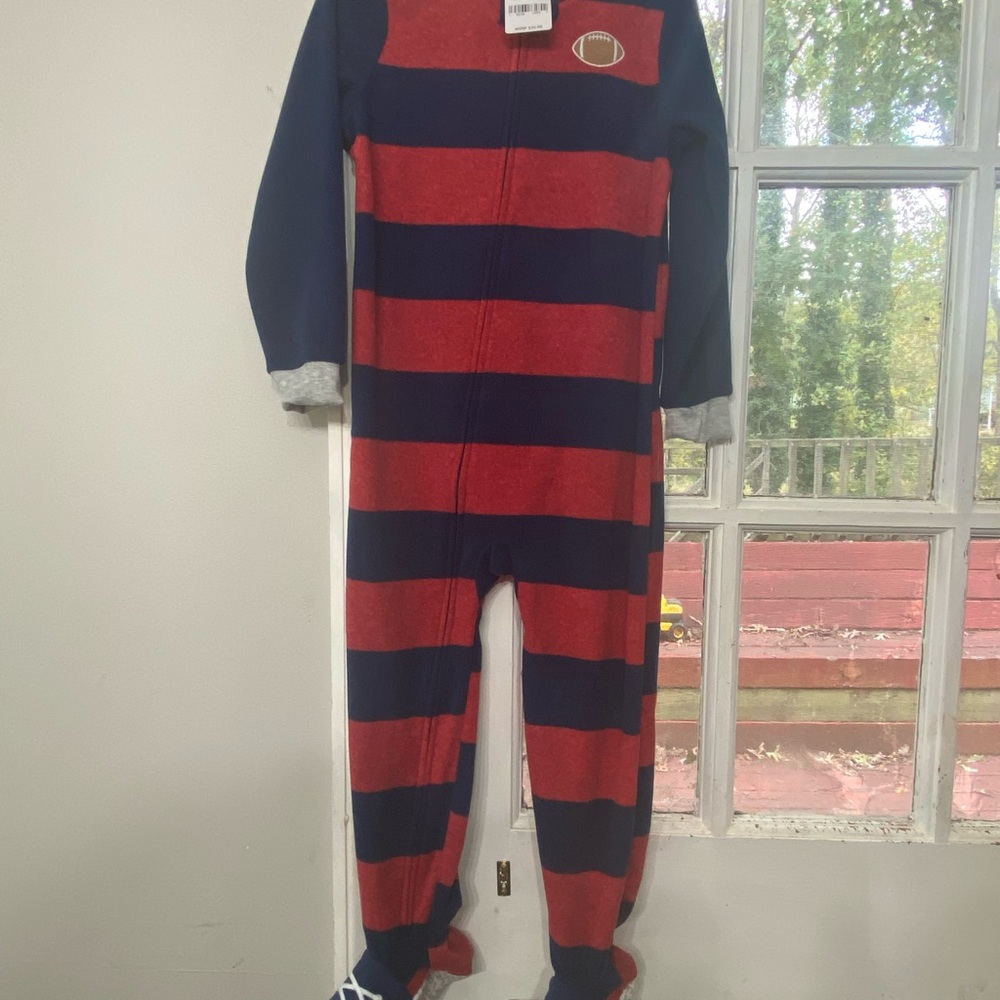Carter's Navy and Red Striped Kids Footie Pajamas - 4T